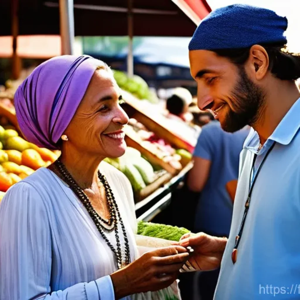 종교적 금기와 관습 - **Prompt:** A vibrant, bustling outdoor market scene in a modern French city, capturing the essence ...